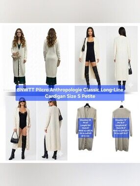 BNWTT Pilcro Anthropologie Classic Long-Line Cardigan Size S Petite